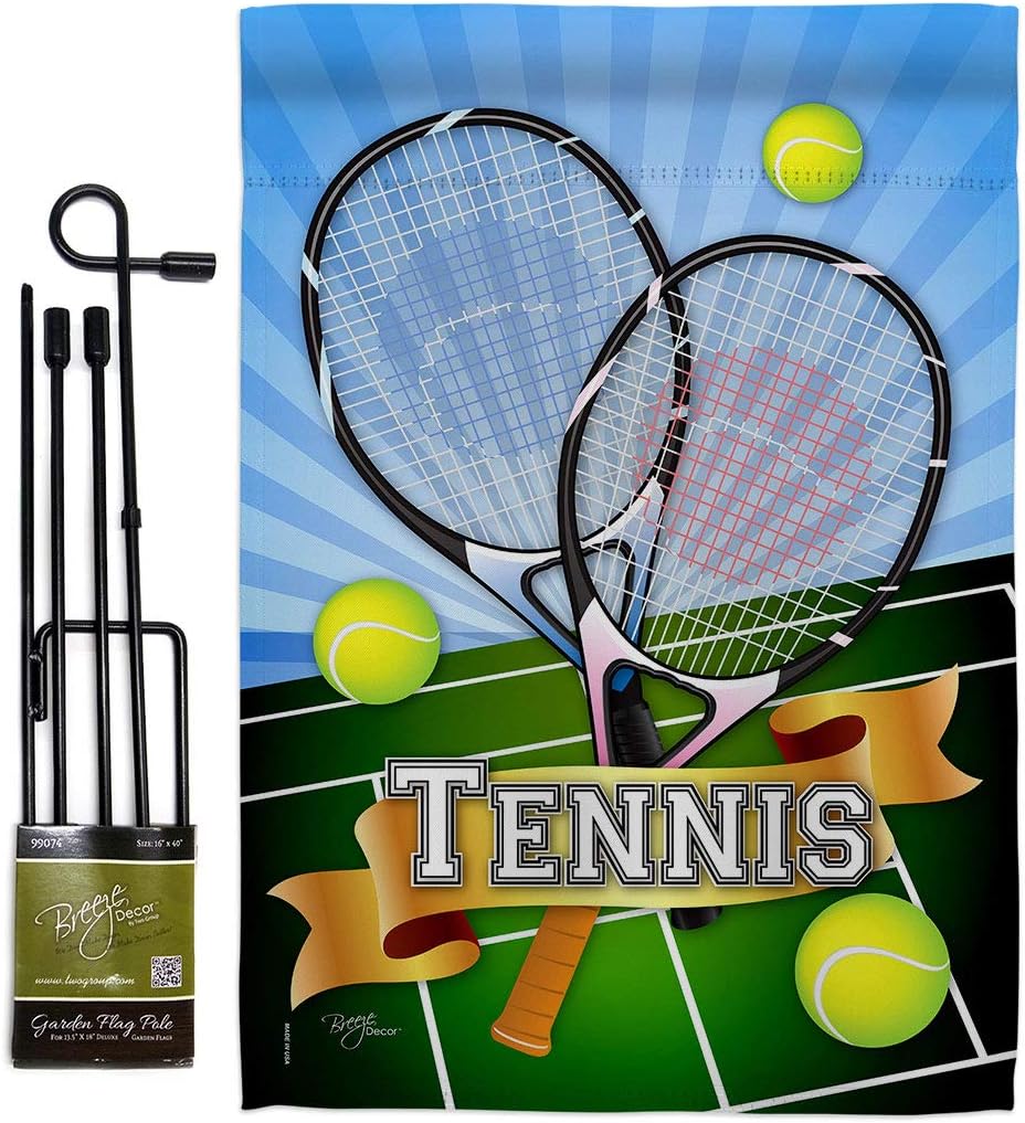 Tennis Burlap Garden Flag Sports Raquet Outdoor Ball Court Entertainment Activity Physical Small Decorative Gift Yard House Banner Double-Sided Made In USA 13 X 18.5