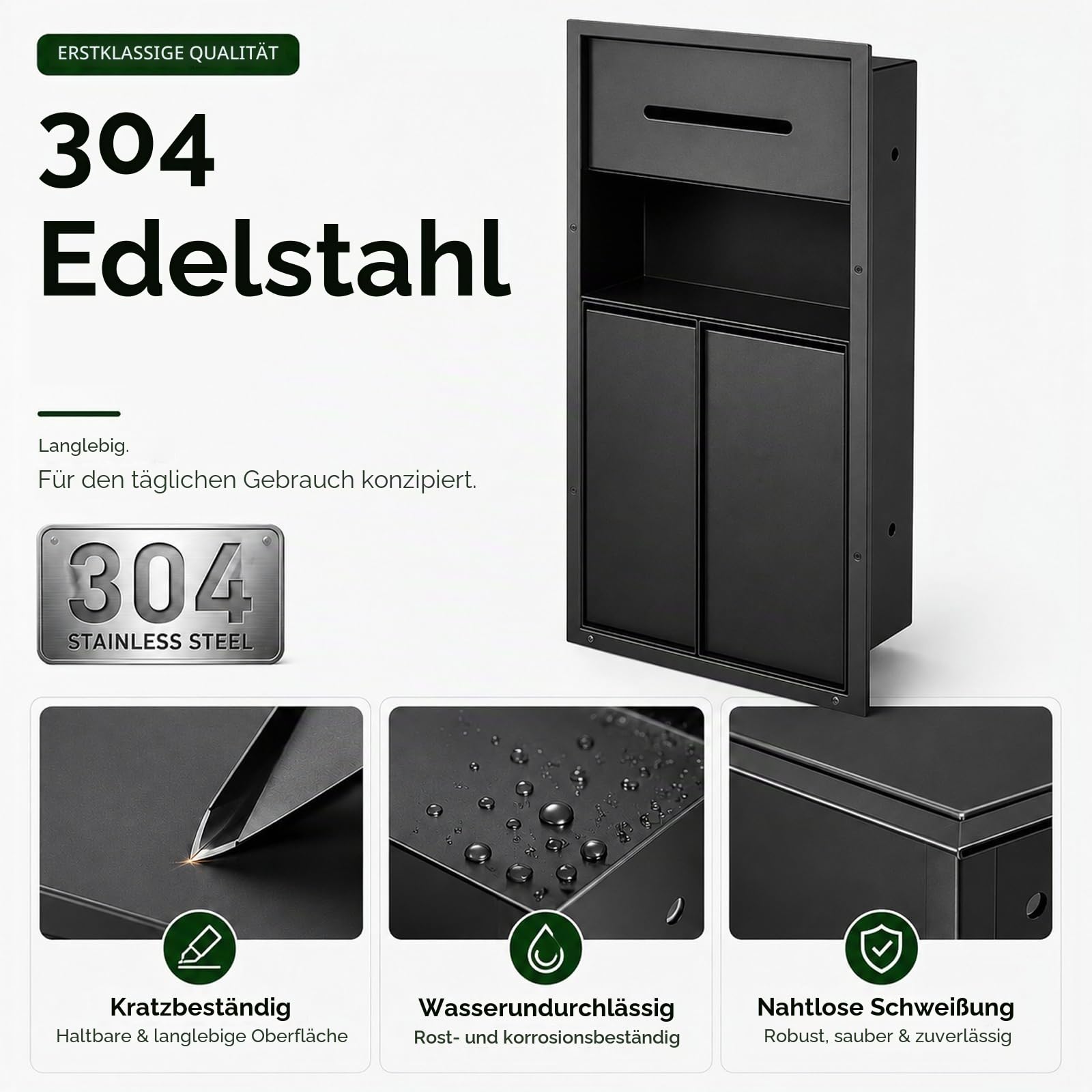 Unterputz Toilettenpapierhalter | Edelstahl Wandnische Mit Toilettenpapierhalter Und Offenem Regal, Einbau Abfalleimer Für Bad Küche Büro Zuhause