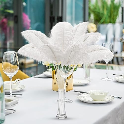 Miniatura 5 de DGYJJZ Juego de 20 plumas de avestruz blancas de 10 a 12 pulgadas para jarrón, centros de mesa de fiesta de boda, arreglo floral y decoración del