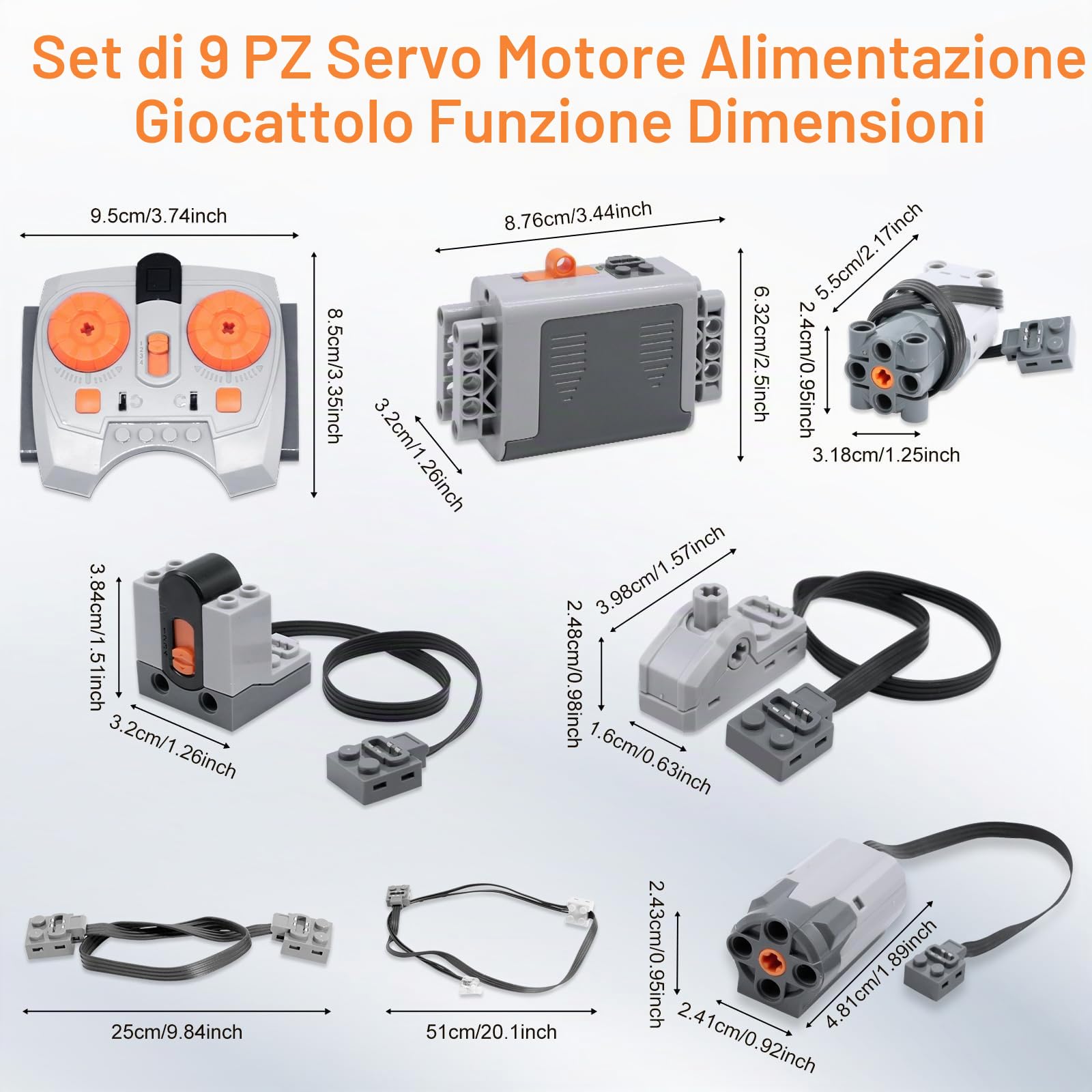 9 PCS motore elettrico giocattolo Set,Power Functions Kit con servomotore, motore M/L, telecomando, scatola della batteria, cavo di prolunga, interruttore di direzione