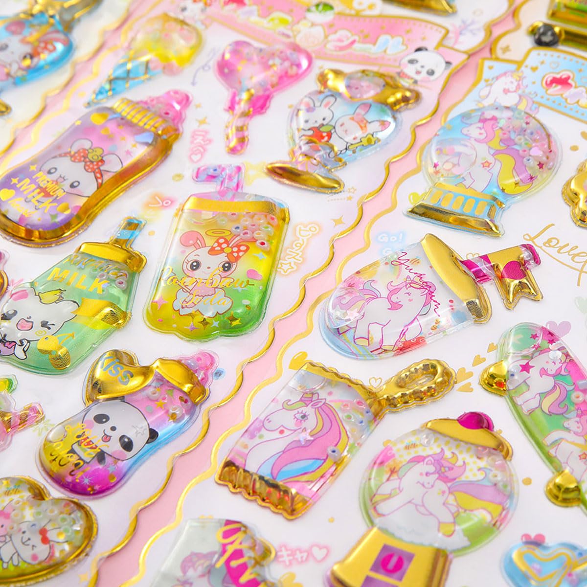 110+ 3D Puffy Stickers for Kids - Fun Stickers in 12 Sheets for Crafts Scrapbooking & Gifts – Featuring Smiles Cartoon Animals Juice Candy Clothes (Random Packing)