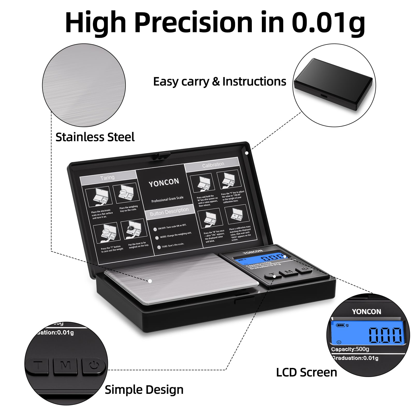 Bilancia tascabile digitale 500g x 0.01g