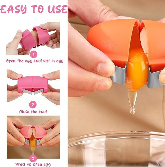 2 Pieces Egg Shell Opener,2026 New Stainless Steel Egg Shell Cutter,Multifunctional Egg Cracker Opener Tool,Egg Peeler for Raw & Hard-Boiled Eggs, Cooking,Baking Tool (2, Vibrant Orange)