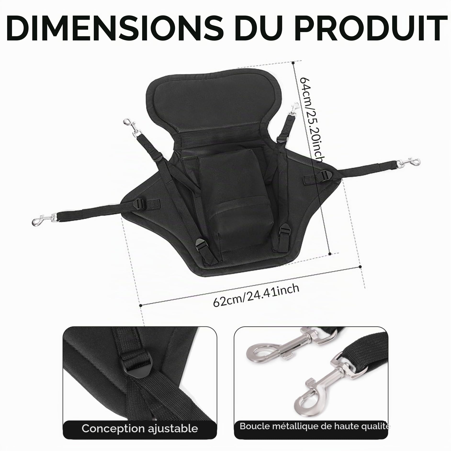 Siège de kayak avec support dorsal Siège de planche à pagaie/canoë réglable en nylon avec mousquetons et sac rangement Accessoires kayak réutilisables détachables planche à pagaie