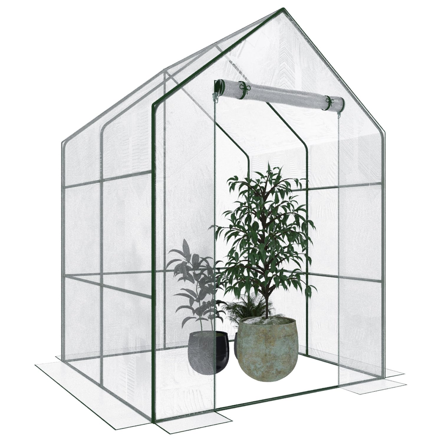 Serra A Casetta Orto Giardino Terrazzo Balcone Senza Ripiani Struttura Metallo Verniciato Telo Trasparente PVC Porta Avvolgibile Apertura A Cerniera Protezione Piante Giardinaggio 140 x 140 x 195 Cm