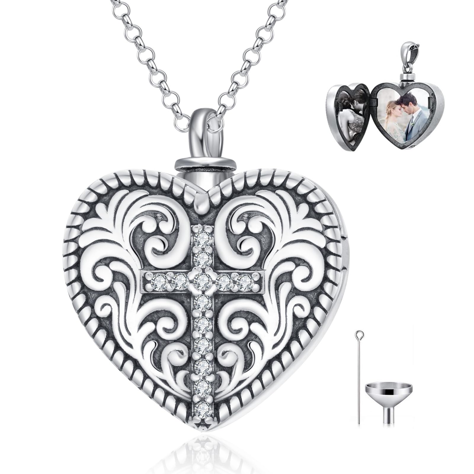 Collana con medaglione a forma di cuore personalizzato per ceneri e immagini, in argento Sterling 925, medaglione personalizzato per cremazione, per ceneri commemorative, gioielli da donna