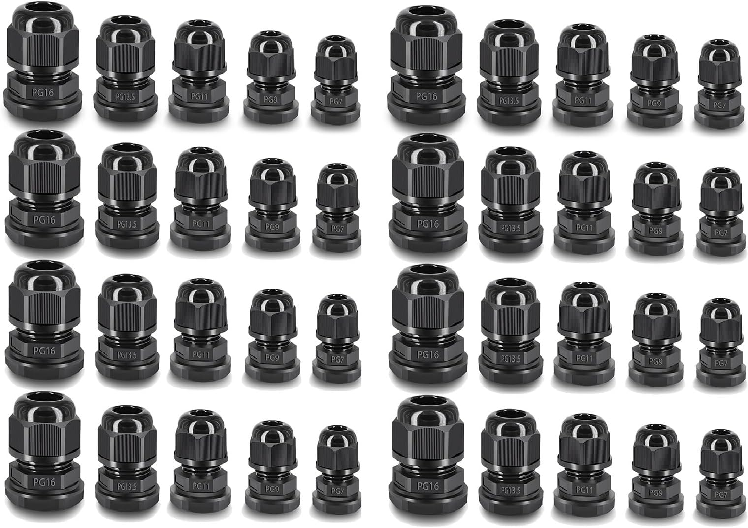 SuperInk40 Pcs Cable Gland - Plastic Waterproof Adjustable 3-14mm Cable Glands Joints Wire Protector PG7 PG9 PG11 PG13.5 PG16 Cable Connectors