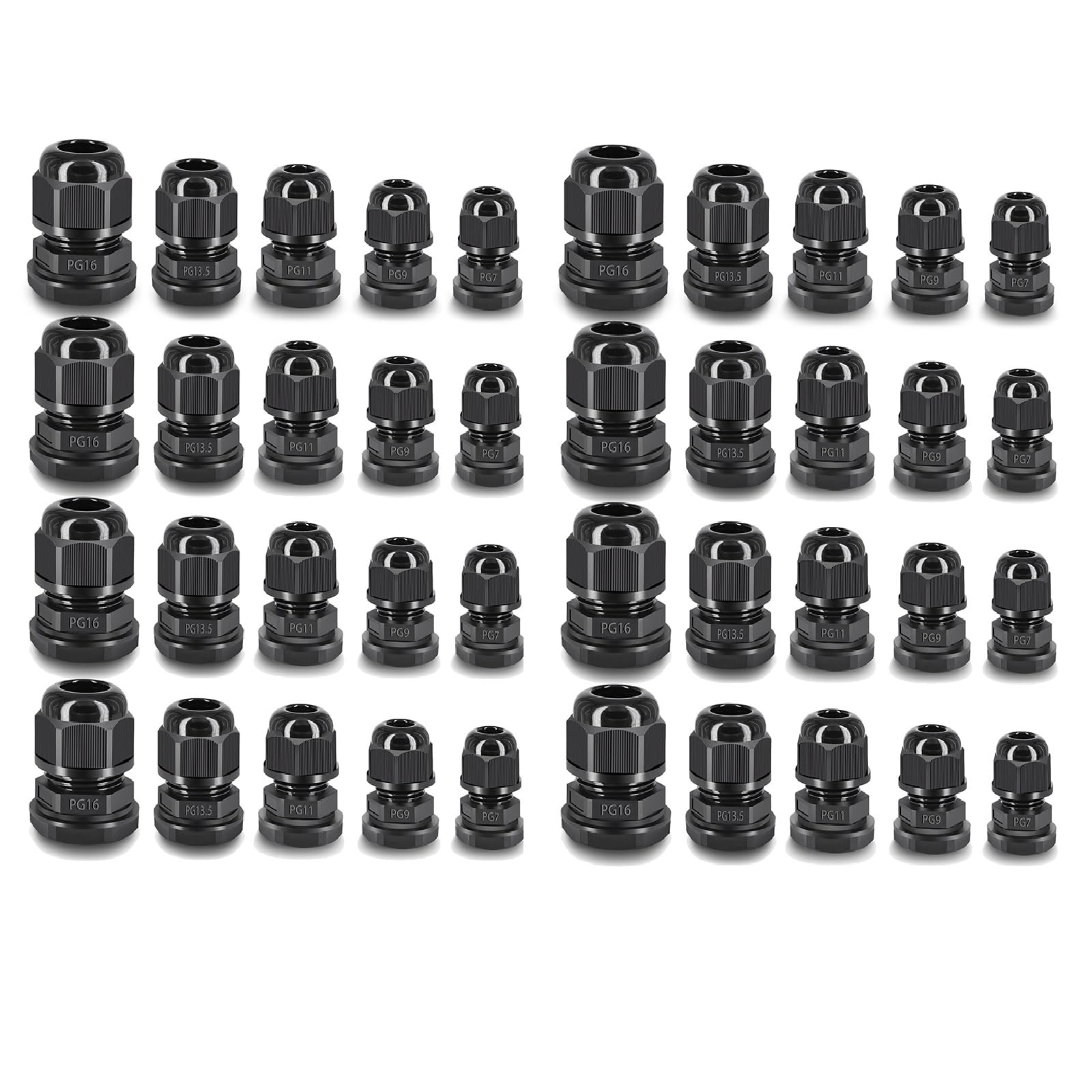 SuperInk40 Pcs Cable Gland - Plastic Waterproof Adjustable 3-14mm Cable Glands Joints Wire Protector PG7 PG9 PG11 PG13.5 PG16 Cable Connectors