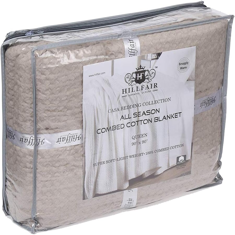 HILLFAIR 100% Combed Cotton Blanket–102x108 Inch California King Size Bed Blankets– Warm Soft All Season Breathable Blankets– Extra Large Oversized California King Blanket- Beige King Cotton Blankets : Home & Kitchen