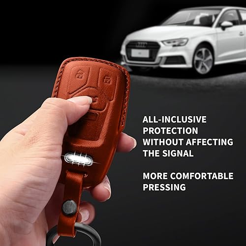 Miniatura 7 de Tukellen Funda para llavero Audi de piel auténtica con llavero, protector de cuero compatible con llave inteligente Audi A4 Q7 Q5 TT A3 A6 SQ5 R8 S5