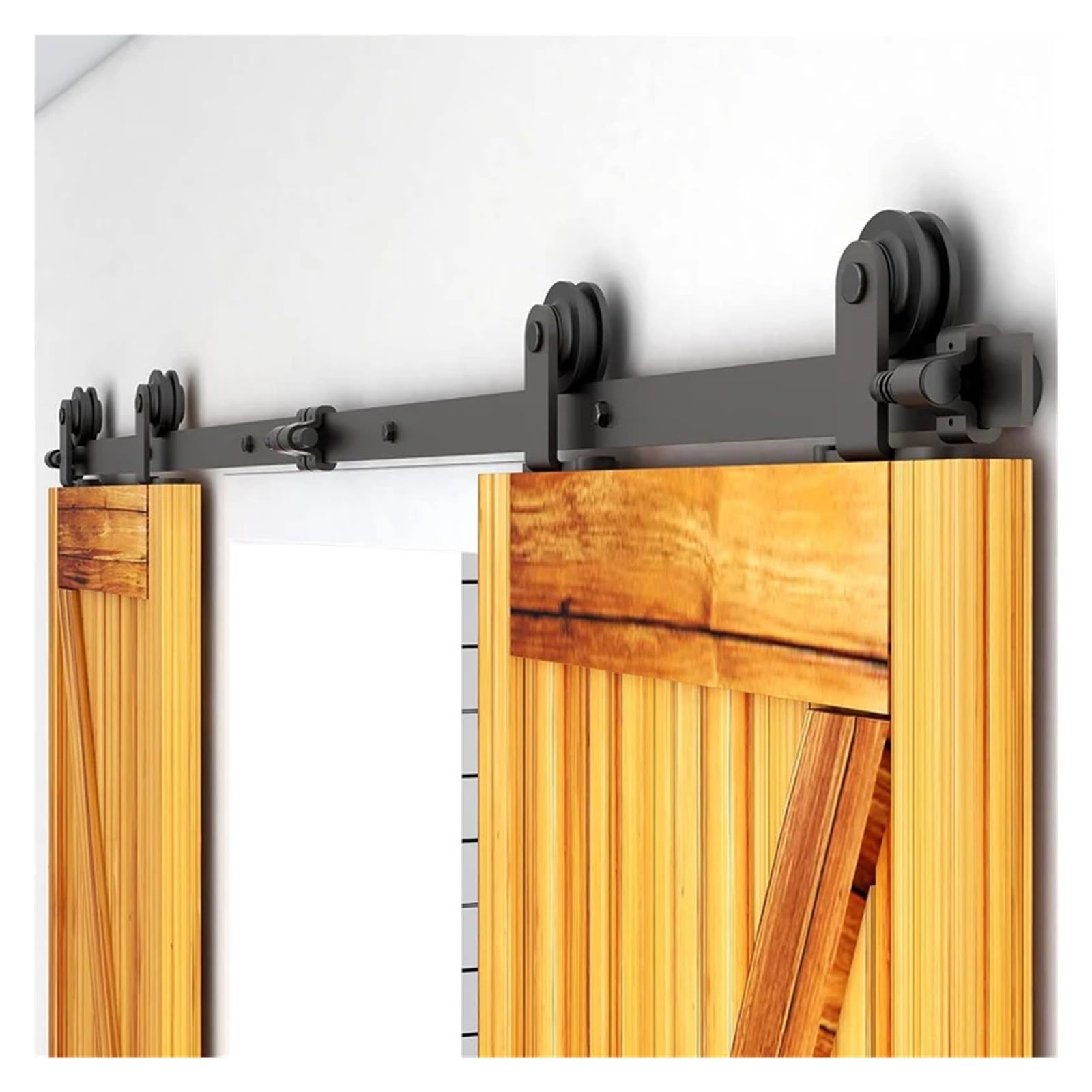 Kit de rieles for puertas corredizas madera granero 4 a 10 pies, herrajes for armarios, sistema for dobles(6.6FT 122cm Rail Kit)