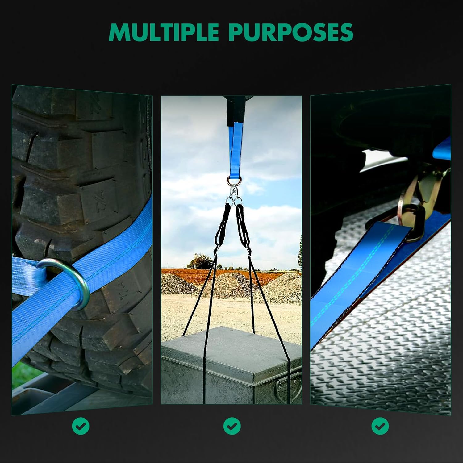 SCITOO 2" X 36" Tie Down Tow Axle Strap with D Ring ?C Pack of 4