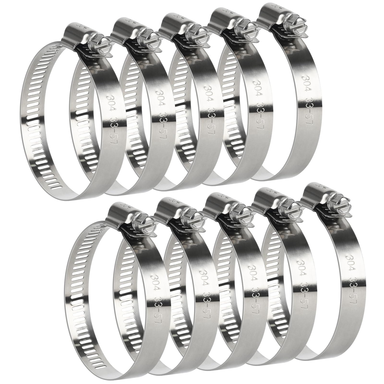 Hose Clamp, 10 Pack Stainless Steel Hose Clamps Assortment Kit, Adjustable 1-1/4 Inch to 2-1/4 Inch Worm Gear Drive Clamps for Plumbing, Automotive