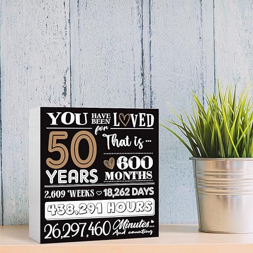 Miniatura 6 de Letrero de madera con texto en inglés "You Have Been Loved for 50 Years", caja decorativa de madera para cumpleaños 50, decoración de escritorio,
