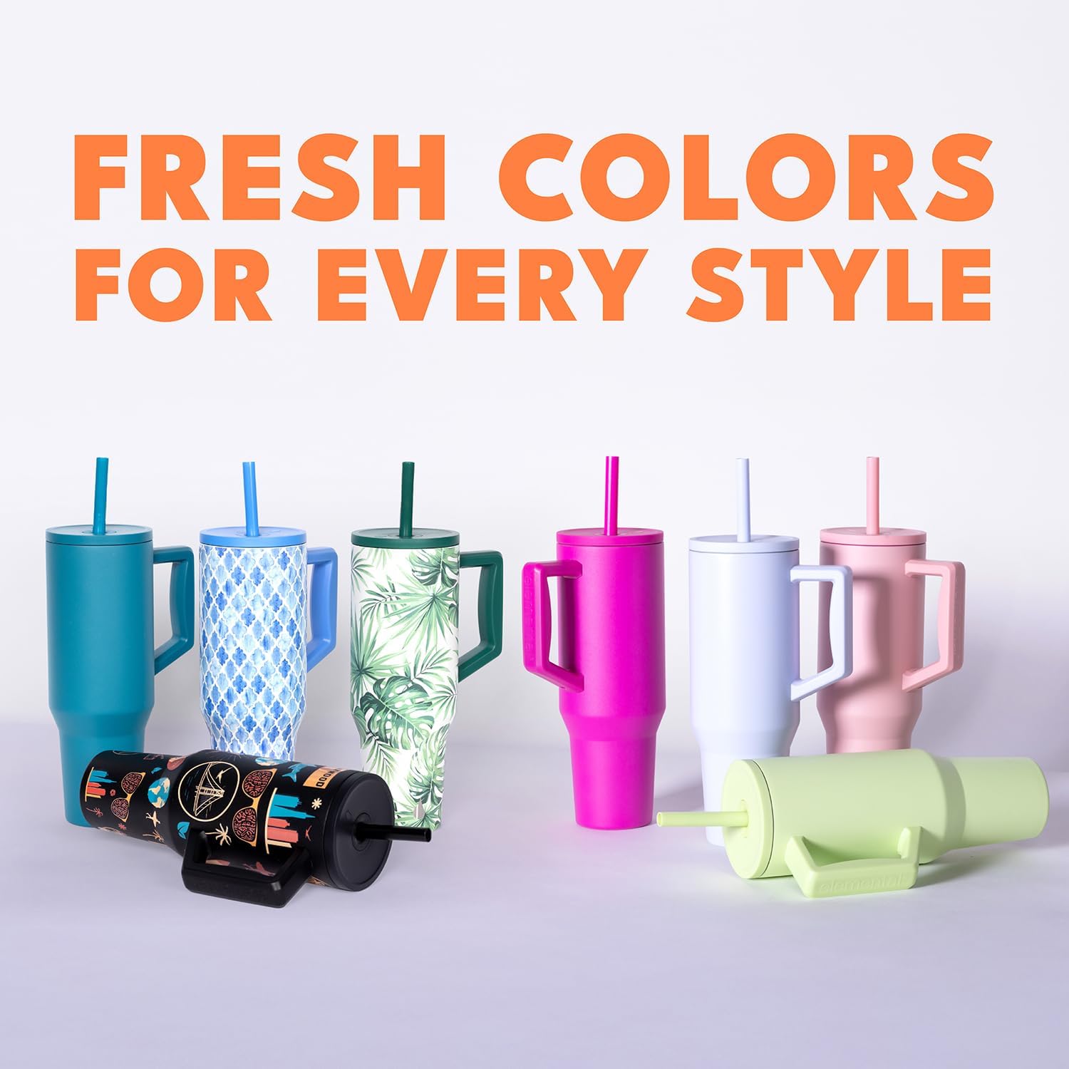 Elemental 40 oz Tumbler with Handle and Straw - Spill Proof Insulated Stainless Steel Commuter for Hot and Cold Beverages - Travel Coffee Mug with 2 Straws & Spill Proof Lid - 40oz - Black Leopard - Image 7