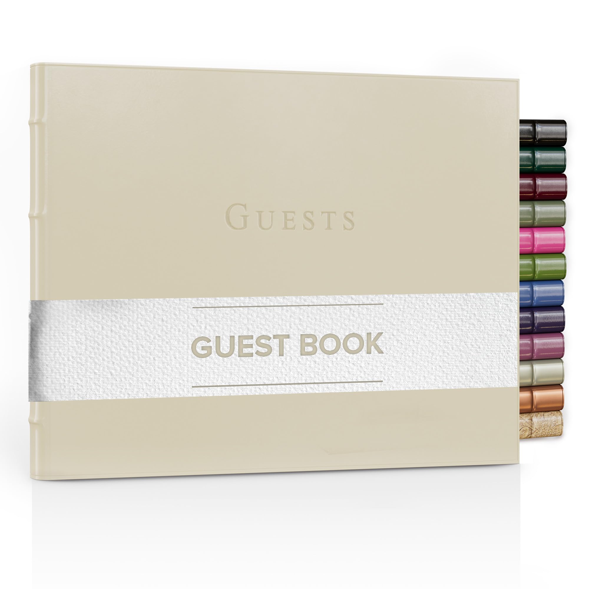 Gallery Leather Guest Book Wedding, Party, Special Events, add Polaroid Photos, 192 Lined Pages, Bonded Leather, Hardcover - Freeport Ivory