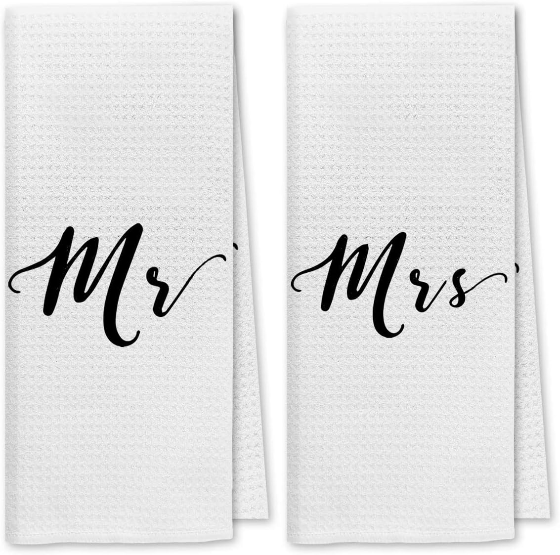 DIBOR Love Quote Mr. And Mrs. Bath Towels,Love Decorative Absorbent Drying Cloth Hand Towels Tea Towels Dishcloth For Bathroom Kitchen,Funny Couples Wedding Anniversary Valentine Gifts(White,Set of 2)