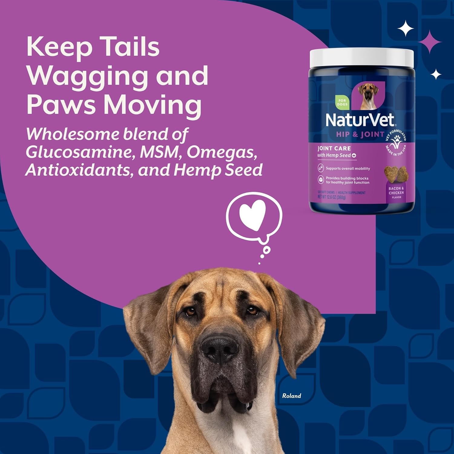 NaturVet – Hemp Joint Health For Dogs - Plus Hemp Seed | Supports Overall Joint Health | Enhanced with Glucosamine, MSM, Chondroitin & Antioxidants | 120 Soft Chews