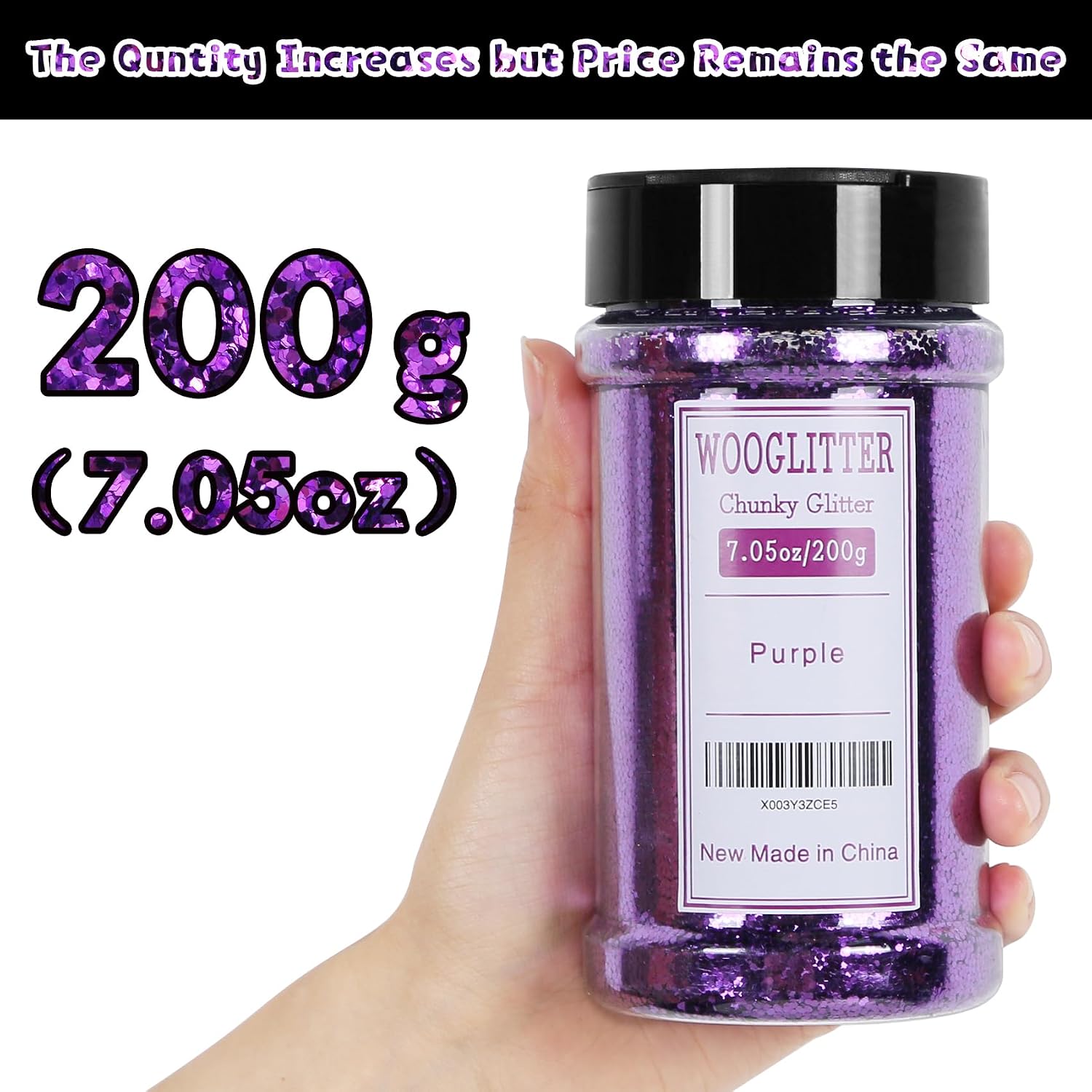 Purple Glitter, 7.05 Oz (200g), Chunky Glitter for Resin Crafts Nails Tumblers Slime Cosmetic and Festival Decoration - Purple Chunky Glitter Bulk