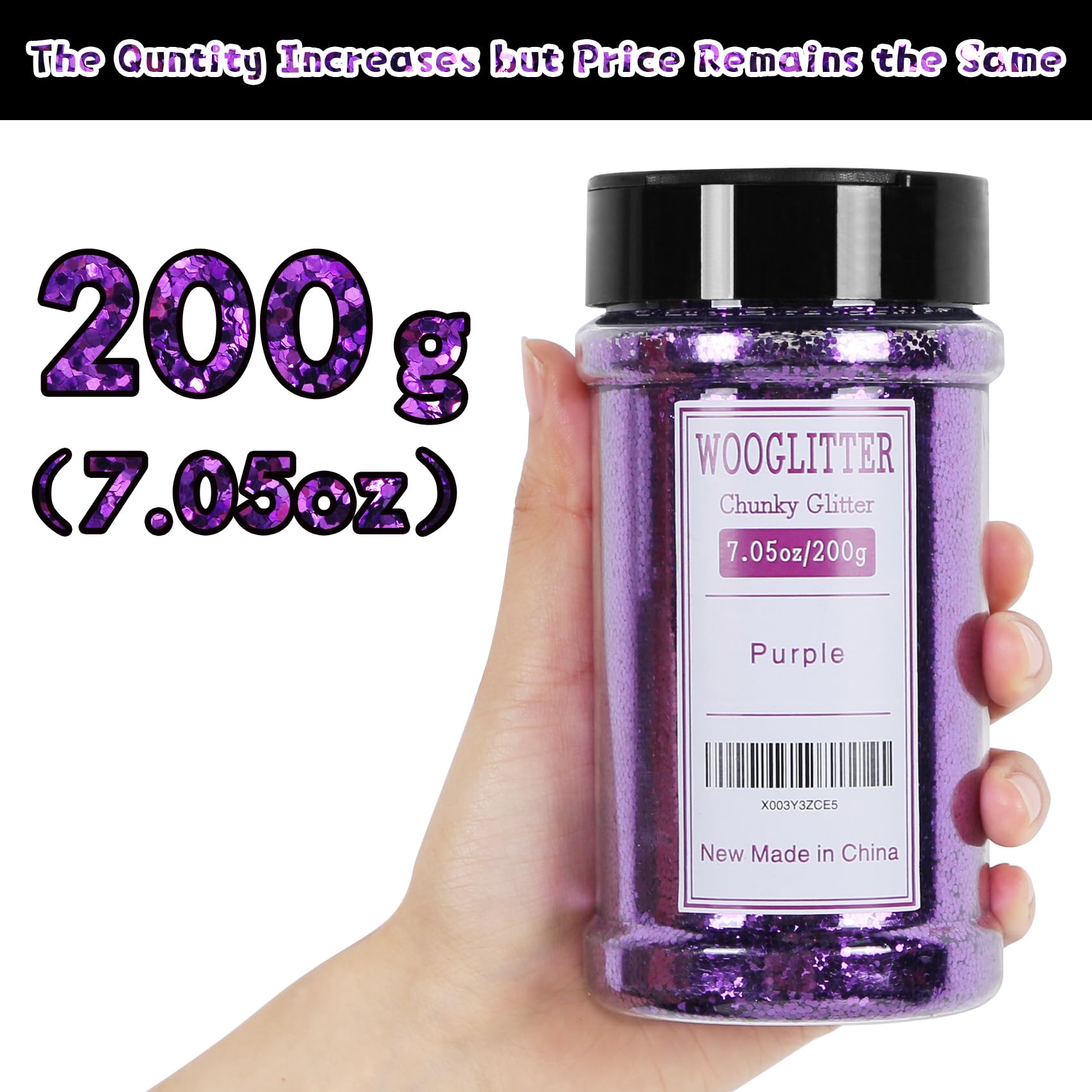 WOOGLITTER Purple Glitter, 7.05 Oz (200g), Chunky Glitter for Resin Crafts Nails Tumblers Slime Cosmetic and Festival Decoration - Purple Chunky Glitter Bulk