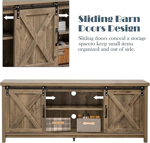 Miniatura 11 de GAZHOME Soporte de TV de granja con puertas corredizas de granero, mesa consola central de entretenimiento multimedia para televisores de hasta 65