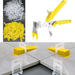 TEANTECH Tile Leveling System Kit: 600 Clips + 150 Reusable Wedges + Pliers for 1/16" Gap Ceramic Tiles - Wall & Floor (Yellow)