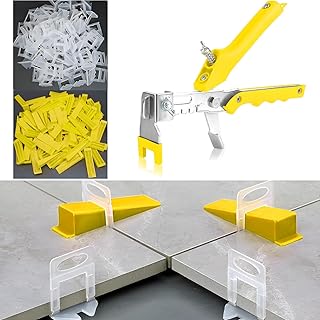 Tile Leveling System Kit, 600pcs Tile Leveler Spacers Clips+150pcs Reusable Wedges+1pc Tile Pliers for Wall/Floor Tile Adjustment, Leveling Tile System for Ceramic Tile(Yellow, 1/16”-1.5mm)