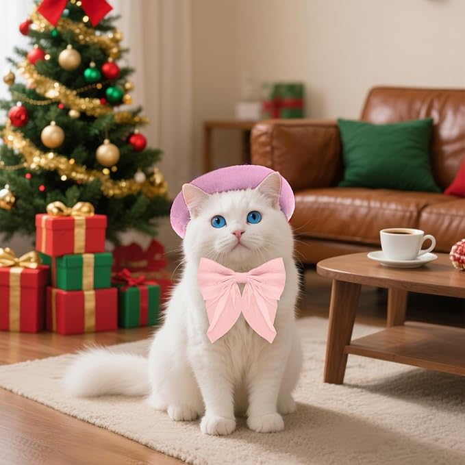 Gorra de Boina con Lazo para Perro Pequeño Gato Rosa - Disfraz Halloween Navidad miniatura 4