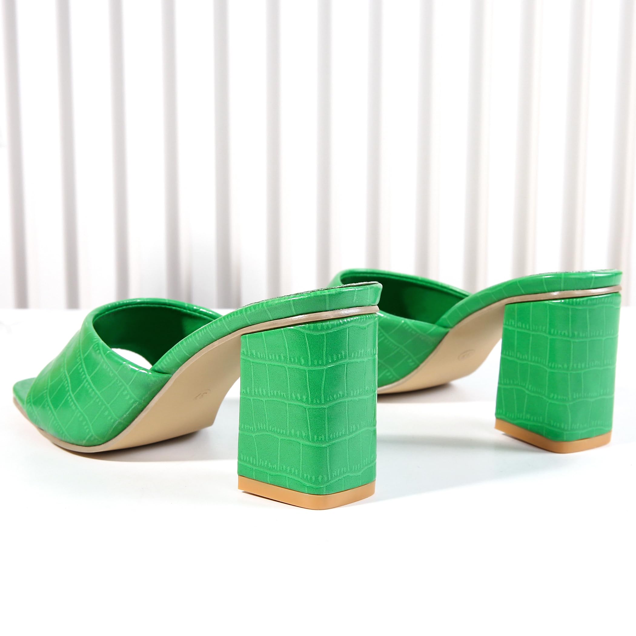 CAMSSOO Women's Square Open Toe Heeled Mules Flip Flops Chunky Heels Slip On Sandals Block High Heel Fashion Wedding Dress Shoes