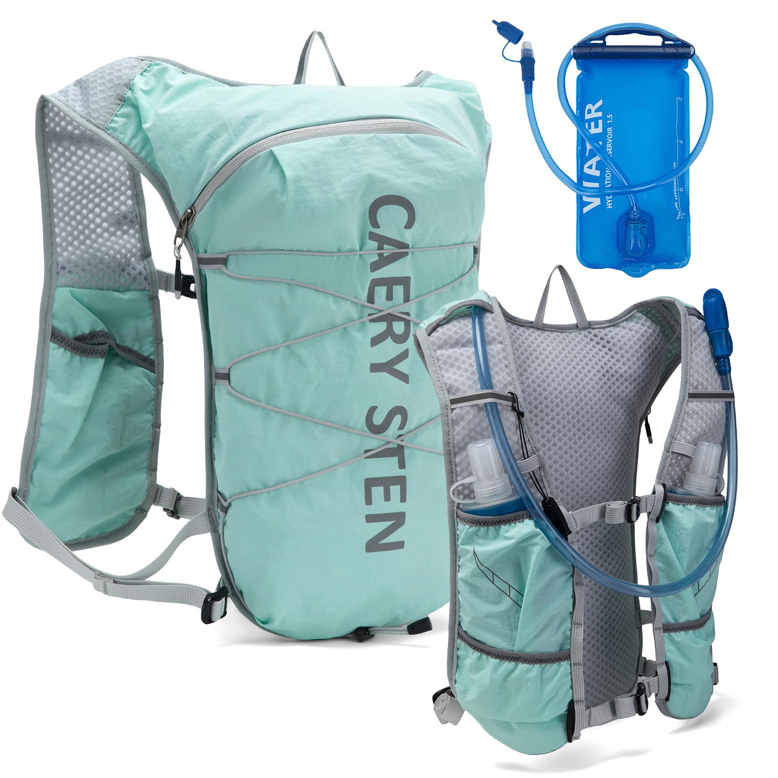 Carey STEN Mochila hidratada, chaleco para correr, combinada con una bolsa de agua de 1.5 L, mochila de senderismo, adecuada para correr, senderismo, maratón y tanto hombres como mujeres