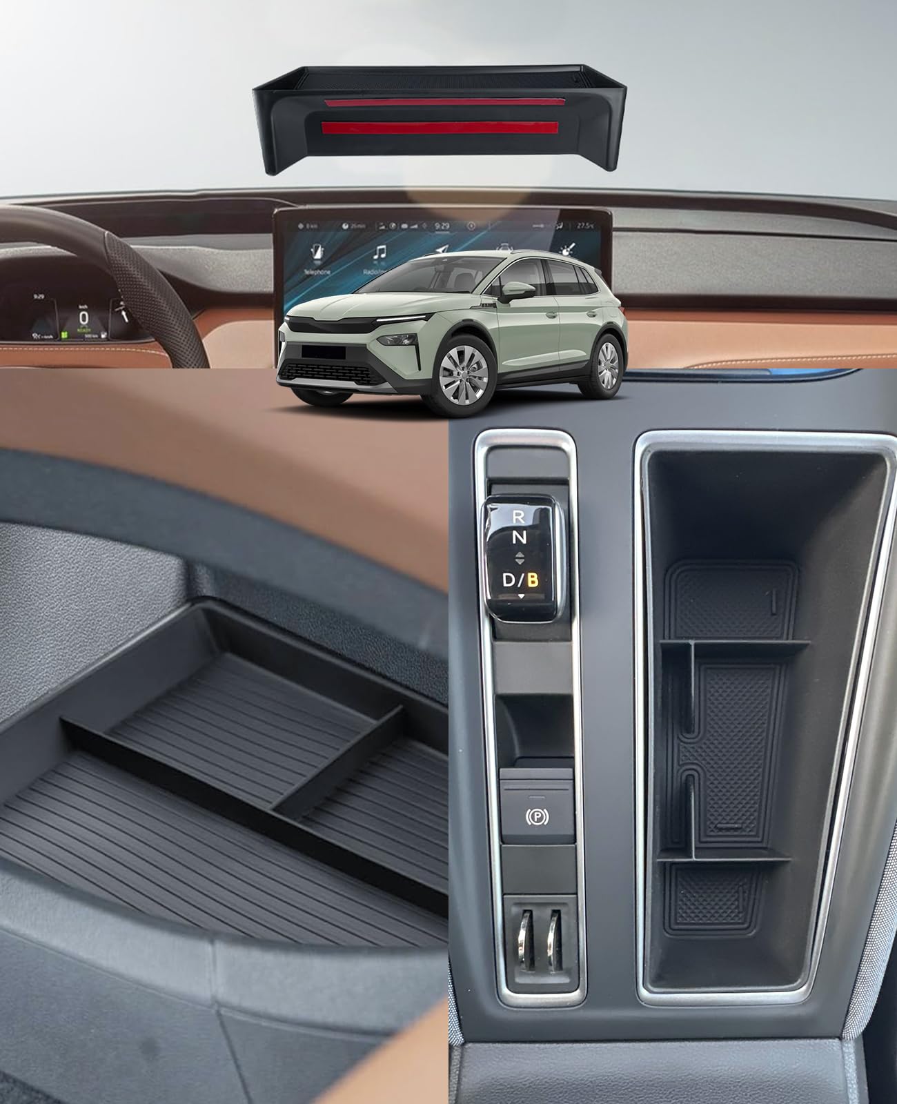 GAFAT Compatibile con Skoda Enyaq RS 2021-2025 2026 Elroq RS Contenitore Console Centrale, 2026 Enyaq 85 80 Vano Portaoggetti + Ripiani inferiori + Organizer per Schermo, Accessori Enyaq iv [4 pezzi]