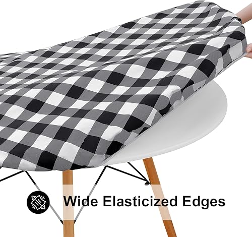 Miniatura 2 de Smiry Mantel redondo de picnic, mantel de vinilo elástico impermeable para mesas de 57 a 68 pulgadas, a cuadros escoceses con respaldo de franela,