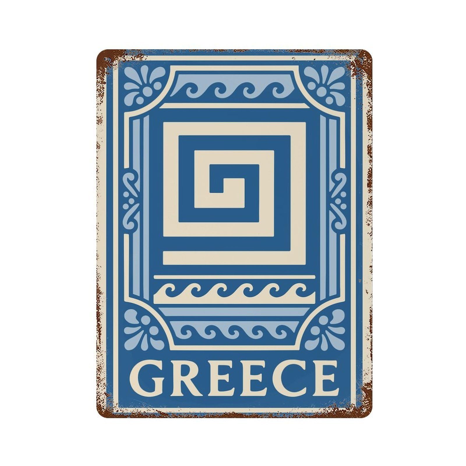 Aged Metal Wall Plaque with Greece Decorative Art Design 15.7"x11.8", for Shed, Workshop And Garage Wall Decor, Decorative Metal Wall Art