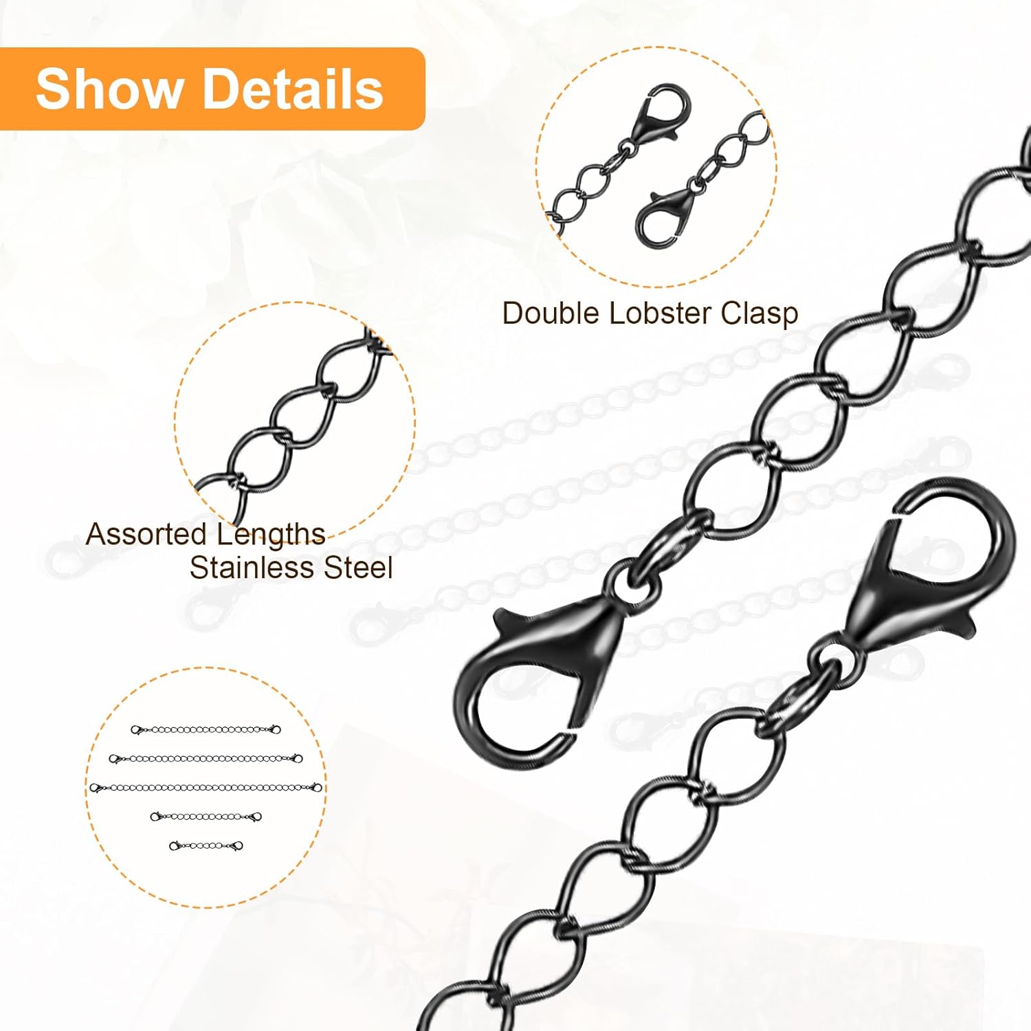 20 Pcs Black Extension for Necklace 5 Size Jewelry Extenders Jewelry Chain Extension Iron Chain Extender with Lobster Clasp for Women Girls Bracelet Anklet Making Supplies - Image 3