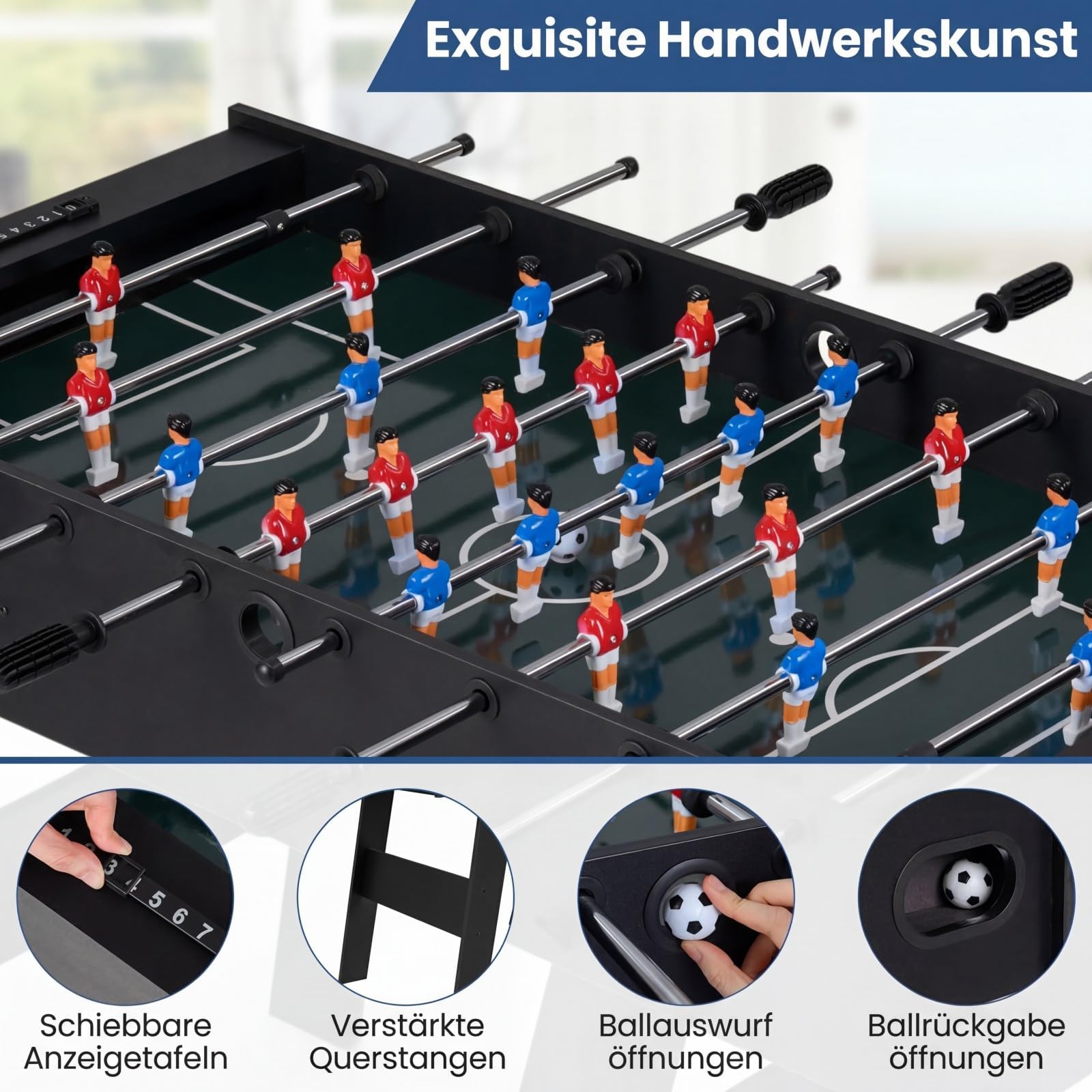 COSTWAY Tischkicker klappbar für 2-4 Spieler, 120 cm Kickertisch mit 22 Spielfiguren, Bällen & 2 Punktezähler, Tischfußball platzsparend Holz, Profi Tischfussball für Kinder & Erwachsene