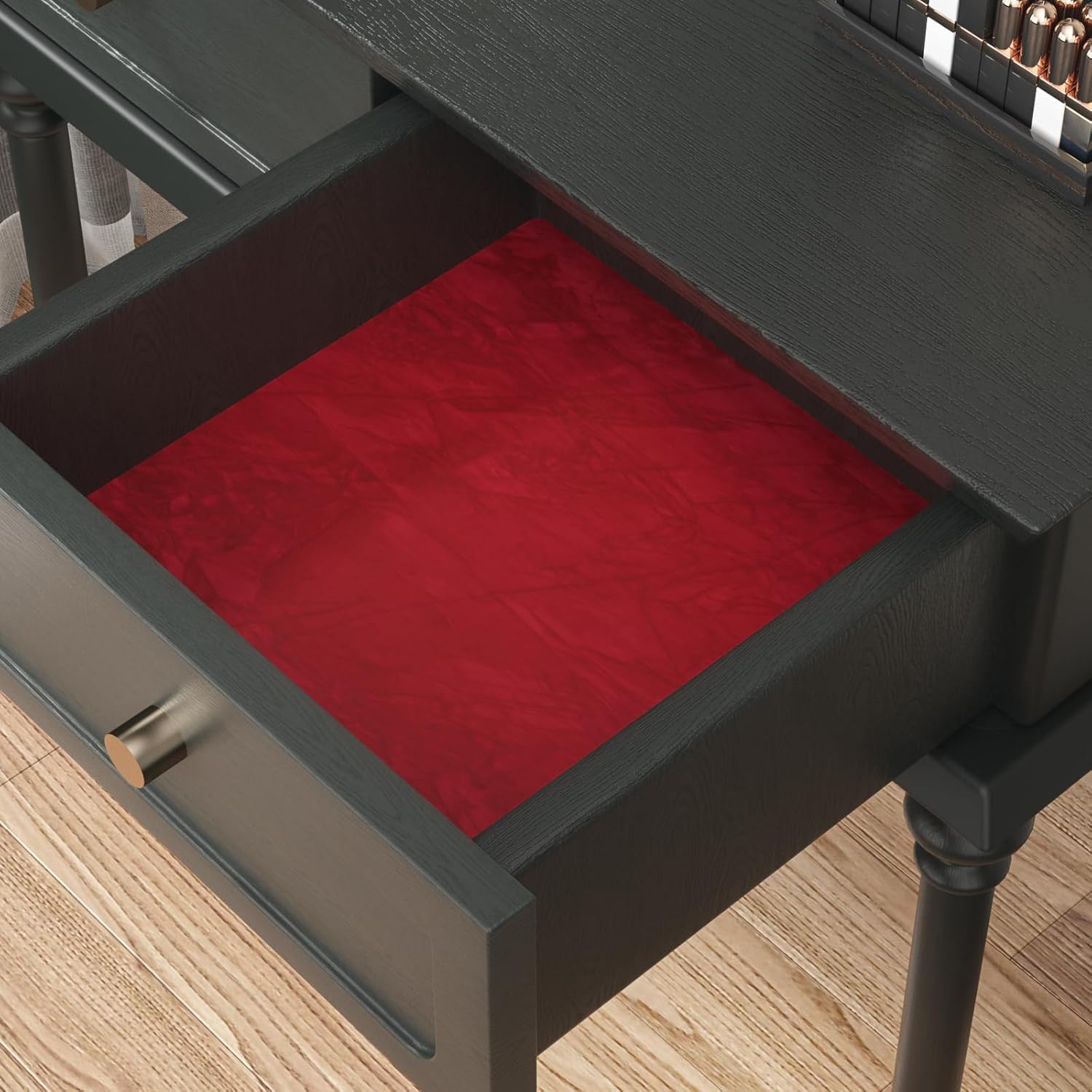 CHIHUT Romantic Red Felt Fabric Roll Self Adhesive Velvet Flocking Liner for Jewelry Drawer Art Crafts Thick Removable Soft Velvet Drawer Liner for Dresser Shelf Liner 12”x472” Red Contact Paper