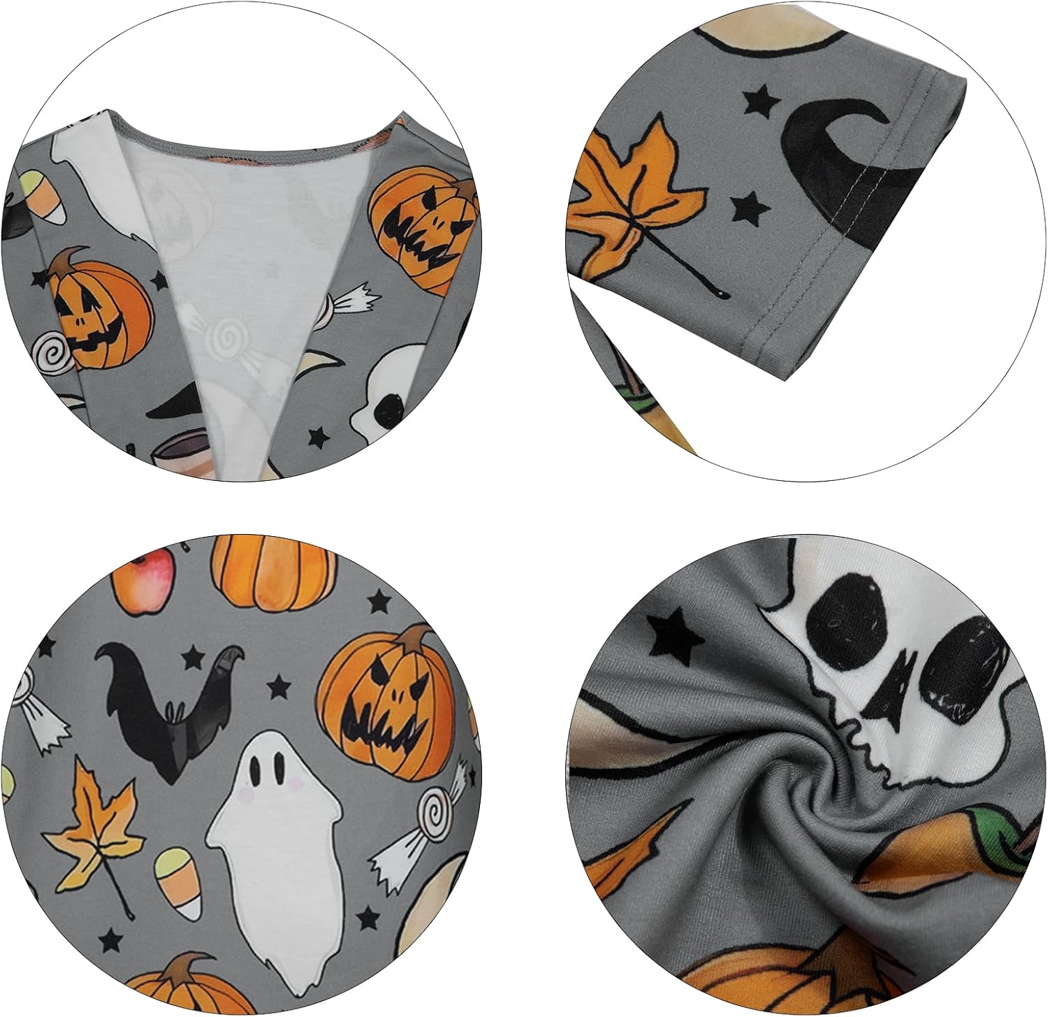 FASHGL Halloween Cardigan for Women Pumpkin Face Print Tunic Shirt Spooky Season Lightweight Long Sleeve Cardigans - Image 4