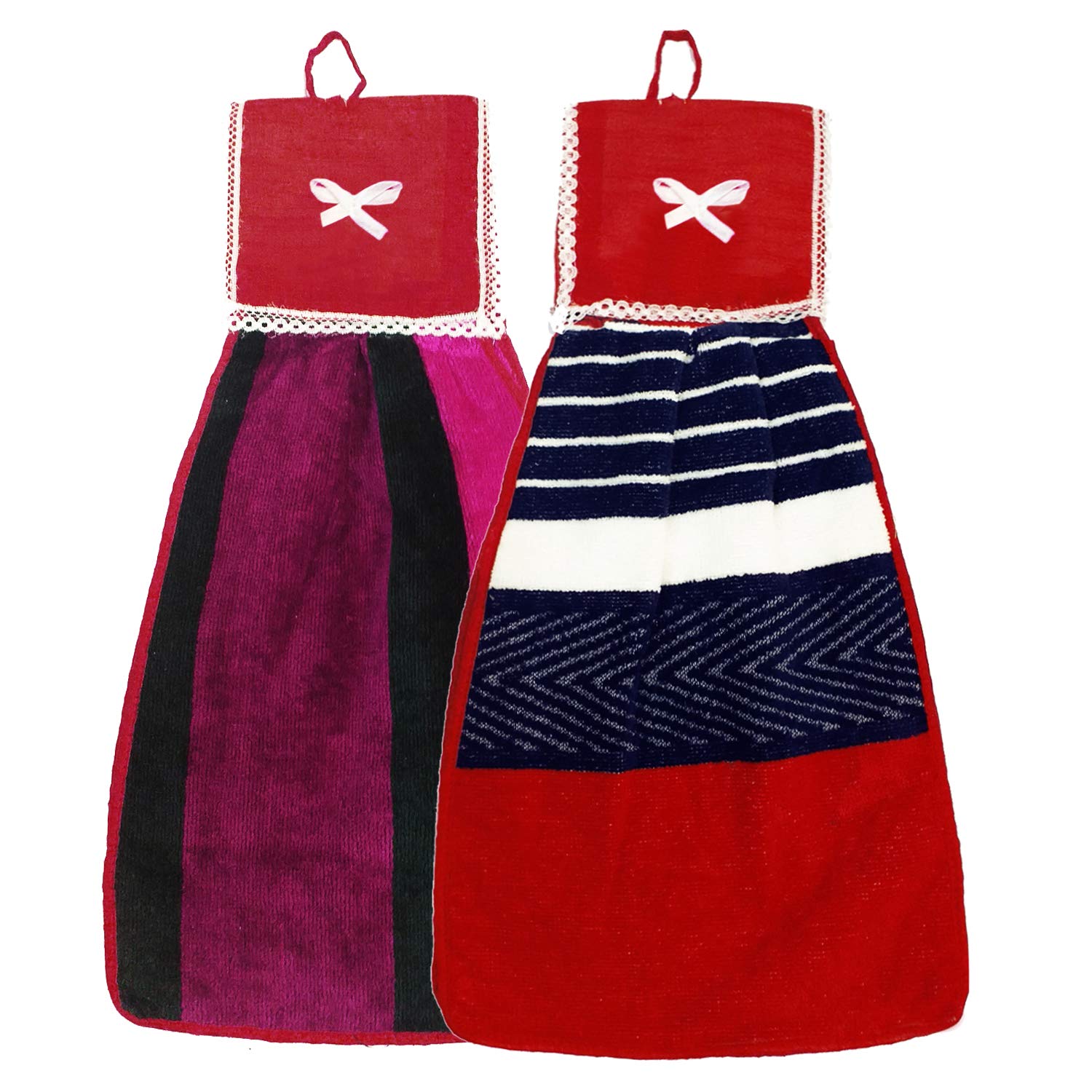 Heart Home Hanging Cotton 2 Pieces Cotton Washbasin Napkin/Hand Towel for Kitchen and Bathroom (Multi)- (CTHH03413)