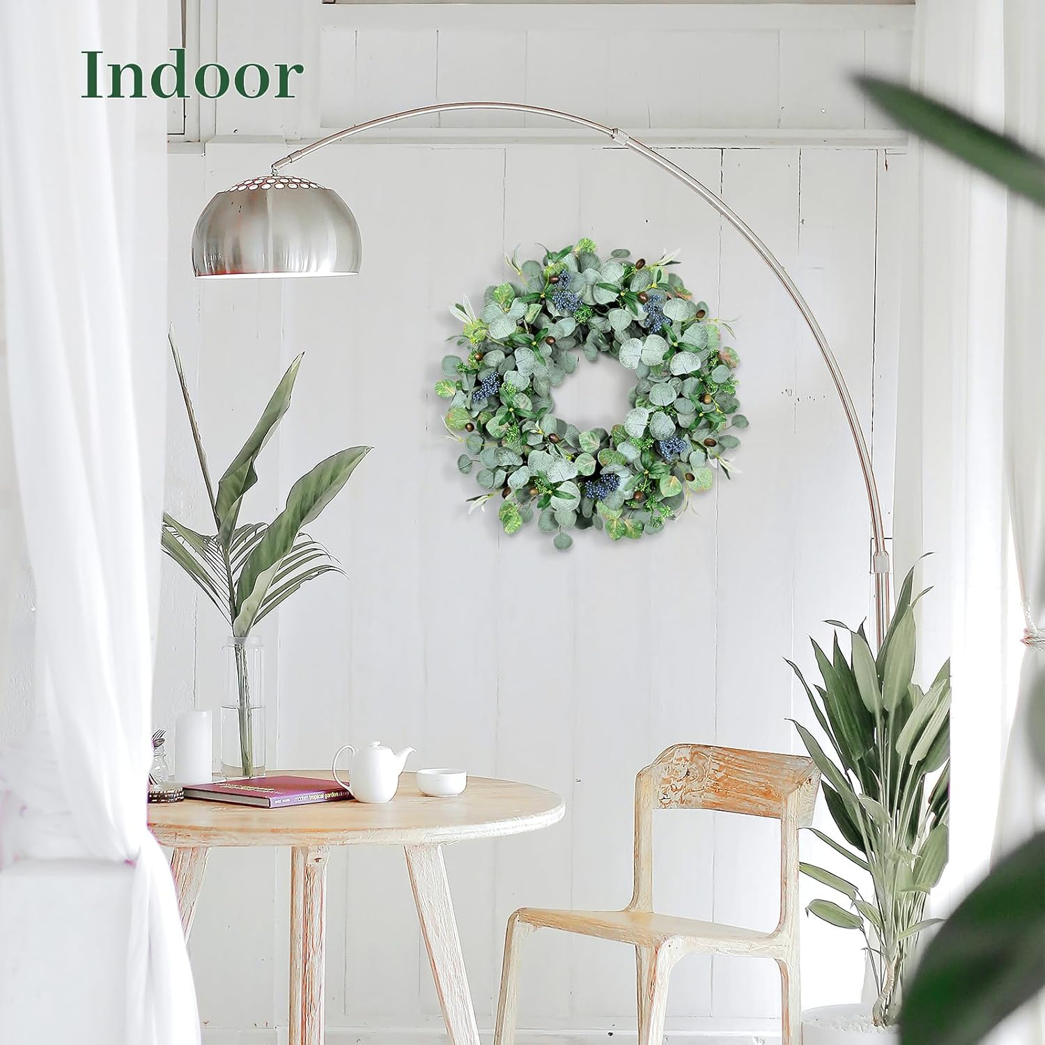 Eucalyptus Wreath for Front Door, COLORSPEC 24 Inch Eucalyptus Wreath with Olive Leaves and Berries All Year Round, Handmade Green Spring Summer Wreaths for Front Door Indoor Outdoor Wedding Holiday - Image 4