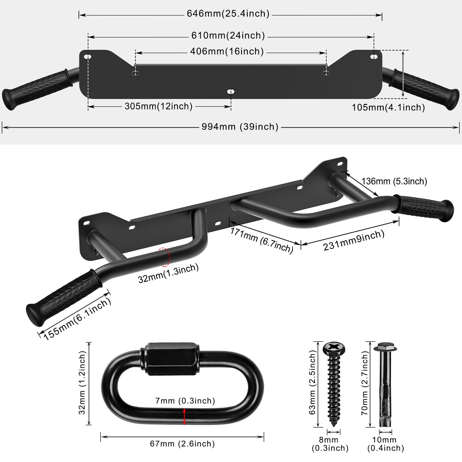 SELEWARE klimmzugstange türrahmen klimzugststange wand - Wandmontage Latzugstangen Home Gym Workout Ausrüstung mit Widerstandsband Haken