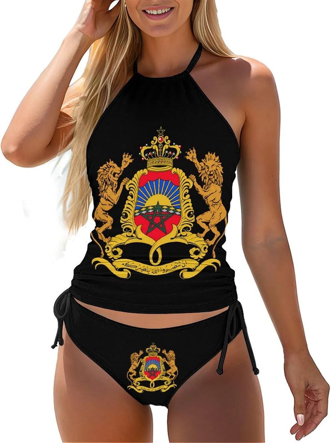 Coat of Arms of Morocco Women's Tankini Swimsuit Two Piece Tummy Control Bathing Suits Tie String Swimwear