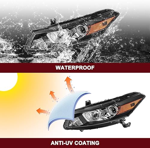 Miniatura 10 de JSBOYAT Par de montaje de faros delanteros para Honda Accord Coupe 2008-2012 de 2 puertas tipo halógeno OEM proyector delantero negro esquina ámbar