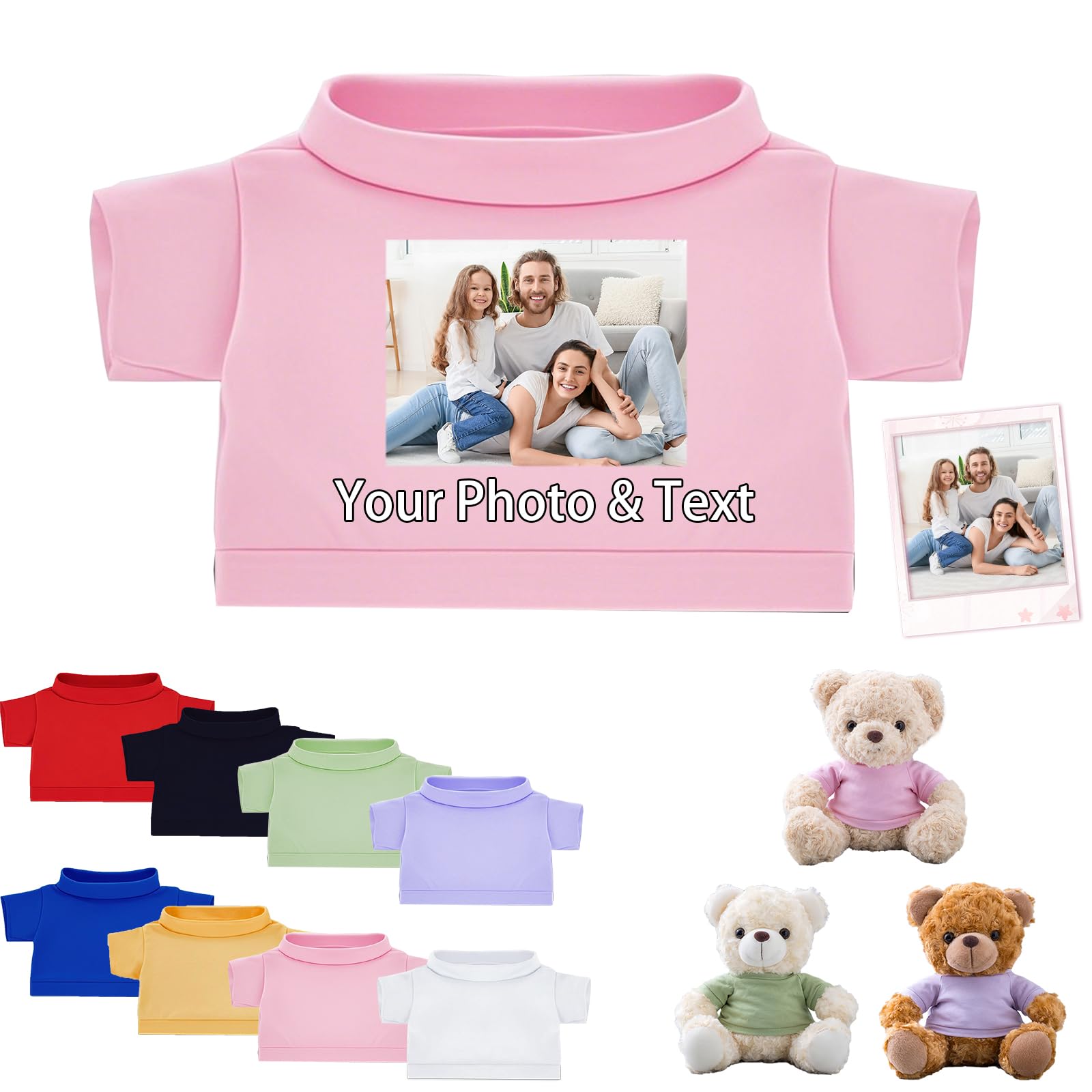 FAHOXUMR Personalised Teddy Bear Clothes with Photo Text, Custom Stuffed Animal Clothing Fit 8-16inch Stuffed Bear Clothes, Personalised Doll Clothing Make Your Own Plush Doll Shirt