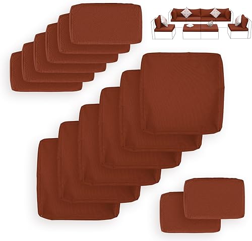 FINCATI Fundas de cojín de repuesto de 14 piezas para patio al aire libre con cremallera, fundas de repuesto para sofá seccional para exteriores con