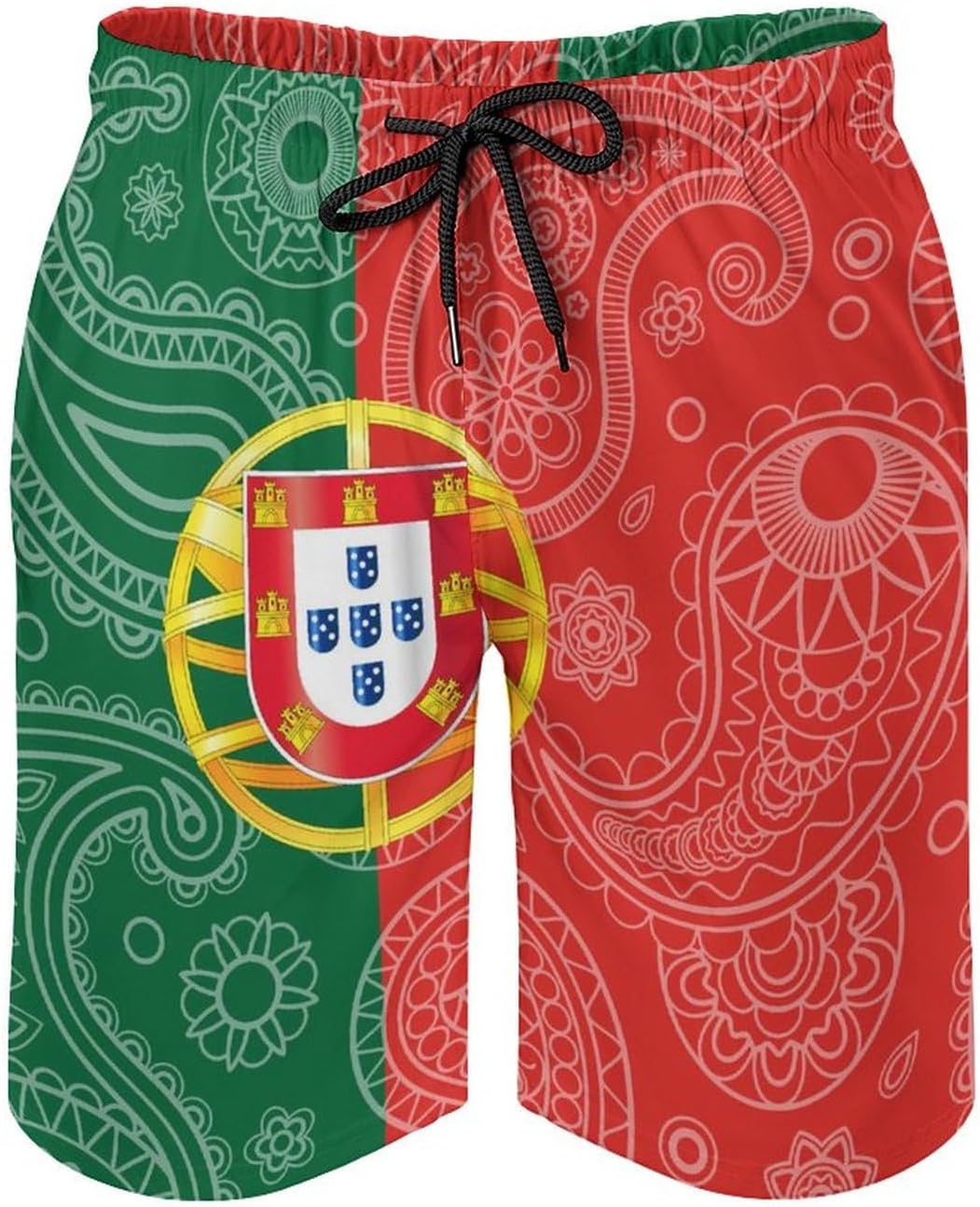 Portugal Paisley Flag Casual Men's Swim Trunks Novelty Summer Beach Shorts Swimwear with Pocket