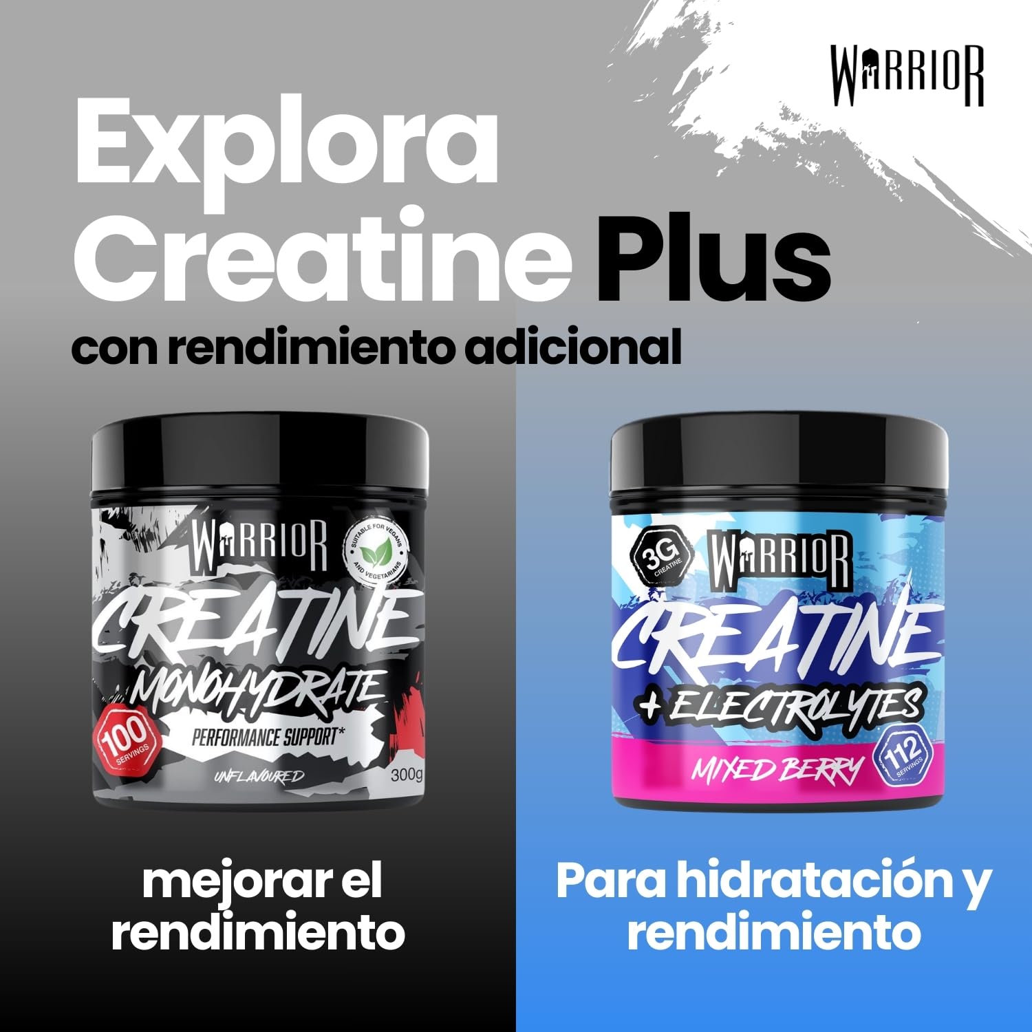 Warrior Creatine Monohydrate Plus Electrolytes Powder 360 g - Bebida de hidratación y rendimiento - Batido nutricional para promover el crecimiento muscular - 80 raciones (Mezcla de frutos rojos)