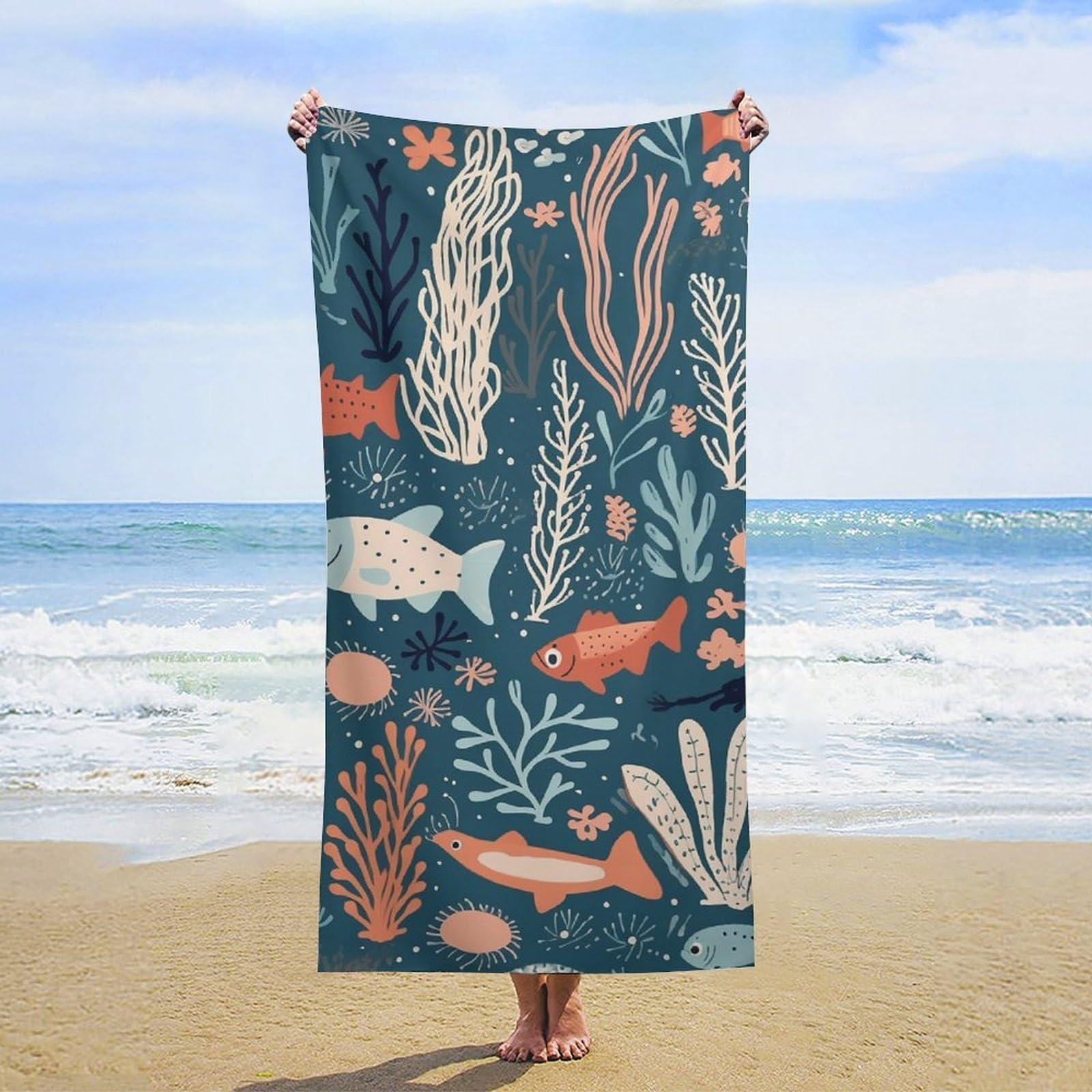 NTVOWPZO Corals and Plants Beach Towel Oversized Microfiber Bath Towels Lightweight Sand Proof Beach Towels Absorbent Pool Towels for Swimming Yoga Bathroom Towel 31.5" X 63"