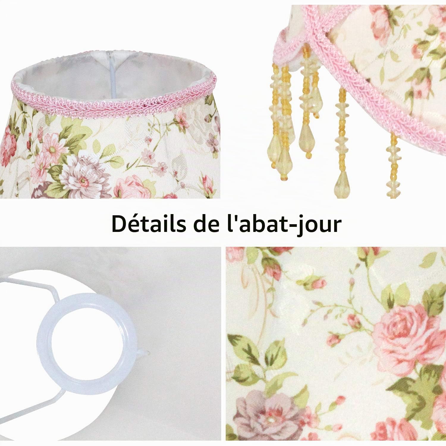 14" E27/E14 Abat-jour Lampe de Table Fait Main en Tissu,15x36x25cm Rose