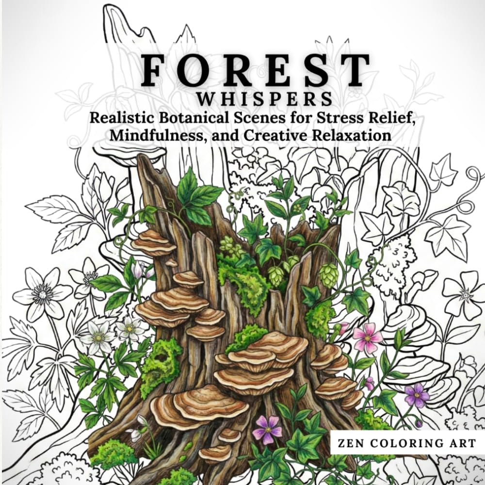 Forest Whispers: Realistic Botanical Scenes for Stress Relief, Mindfulness, and Creative Relaxation (Zen Coloring Art Collection)