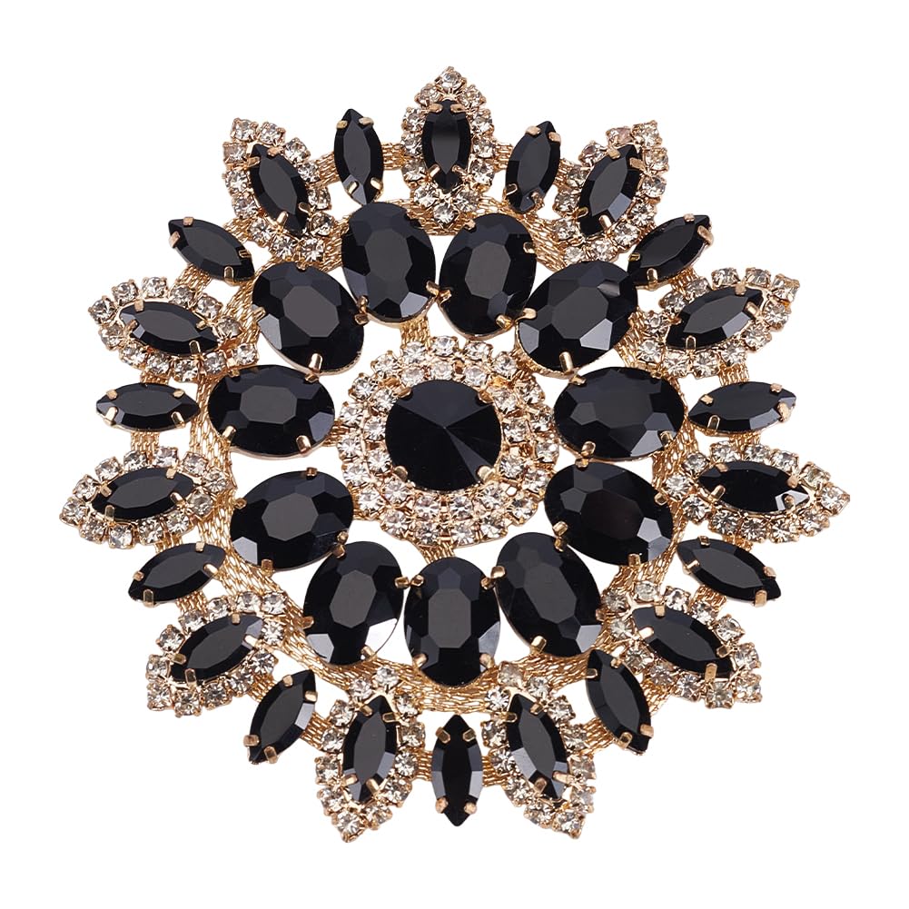 FINGERINSPIRE Black Round Glass Rhinestone Applique with Metal Chain Back 11cm Floral Rhinestone Patch Crystal Patch Flower Rhinestone Appliques for Wedding Bridal Wedding Dress DIY Garments